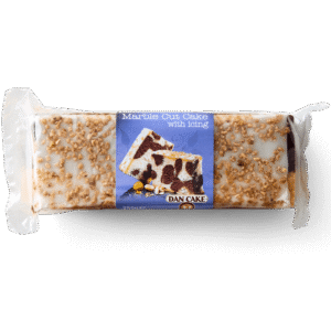 Marble cake with icing and nuts